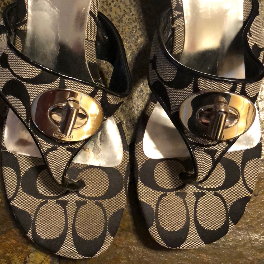Coach Black Wedge Sandals